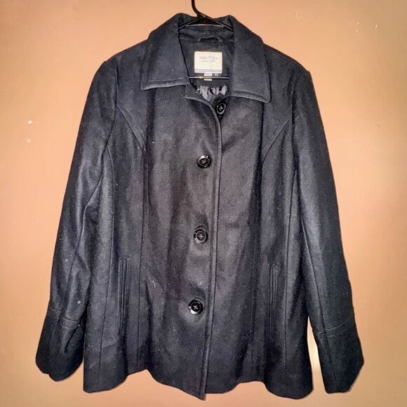 Nautica Women's Pea Coat Outerwear Wool Blend Jacket in Black - Size XL - Picture 1 of 7